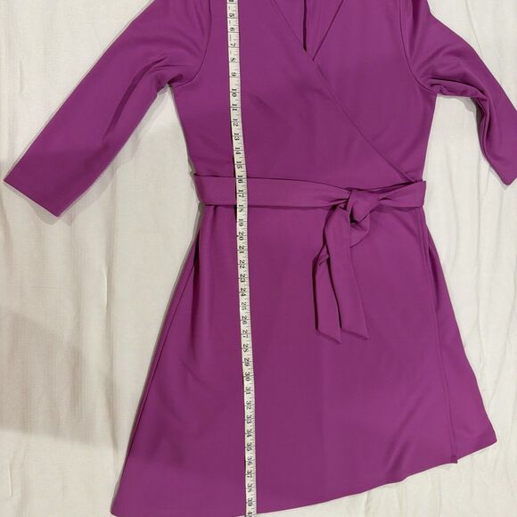 Lands End Purple  Faux Wrap V Neck Dress Size Large 14-16 Tie Waist Long Sleeve - Picture 4 of 6